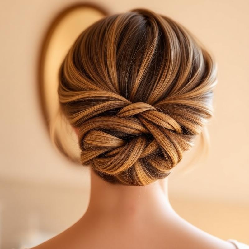 Eleganter tiefer Chignon mit Flechtdetail